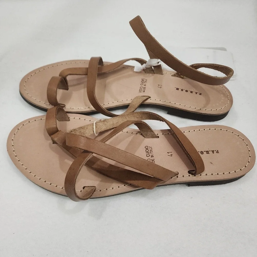 P.A.R.O.S.H. Womens Eu 41 Us 10.5 Thong Brown Leather Toe Loop Slip On Sandals